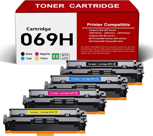 069H Toner Cartridges Set Compatible Replacement for Canon 069/069H Toner Use with lmageCLASS MF753Cdw MF751Cdw MF756Cx LBP674Cdw LBP673Cdw Printer|MF753cdw Toner,4Pack