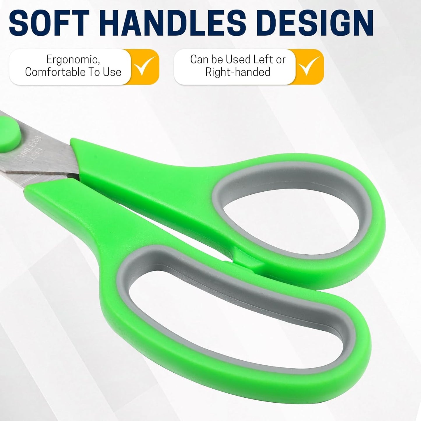 5-Pack, 8" Scissors All Purpose Comfort-Grip Handles Sharp Scissors for Office Home School Craft Sewing Fabric Supplies, High/Middle School Student Teacher Scissor, Right/Left Handed