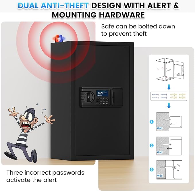 3.8 Cu ft Extra Large Safe Box Fireproof Waterproof, Security Home Safe with Fireproof Bag, LCD Digital Keypad Key Lock and Removable Shelf, Fire Document Safe for Money Medicines Jewelry Valuables