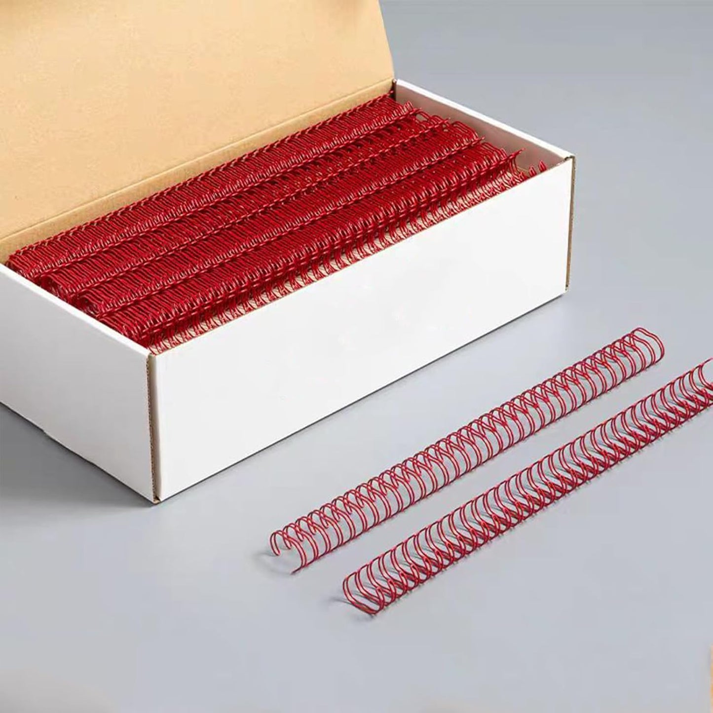 3 to 1 Pitch Twin Loop Wire Binding Spines, 3/8 Inch Book Binder Combs, 100 Pack Spiral Binding Coils for Booking Binder Machine, Students and Coworkers (60 Sheet Capacity, Red)