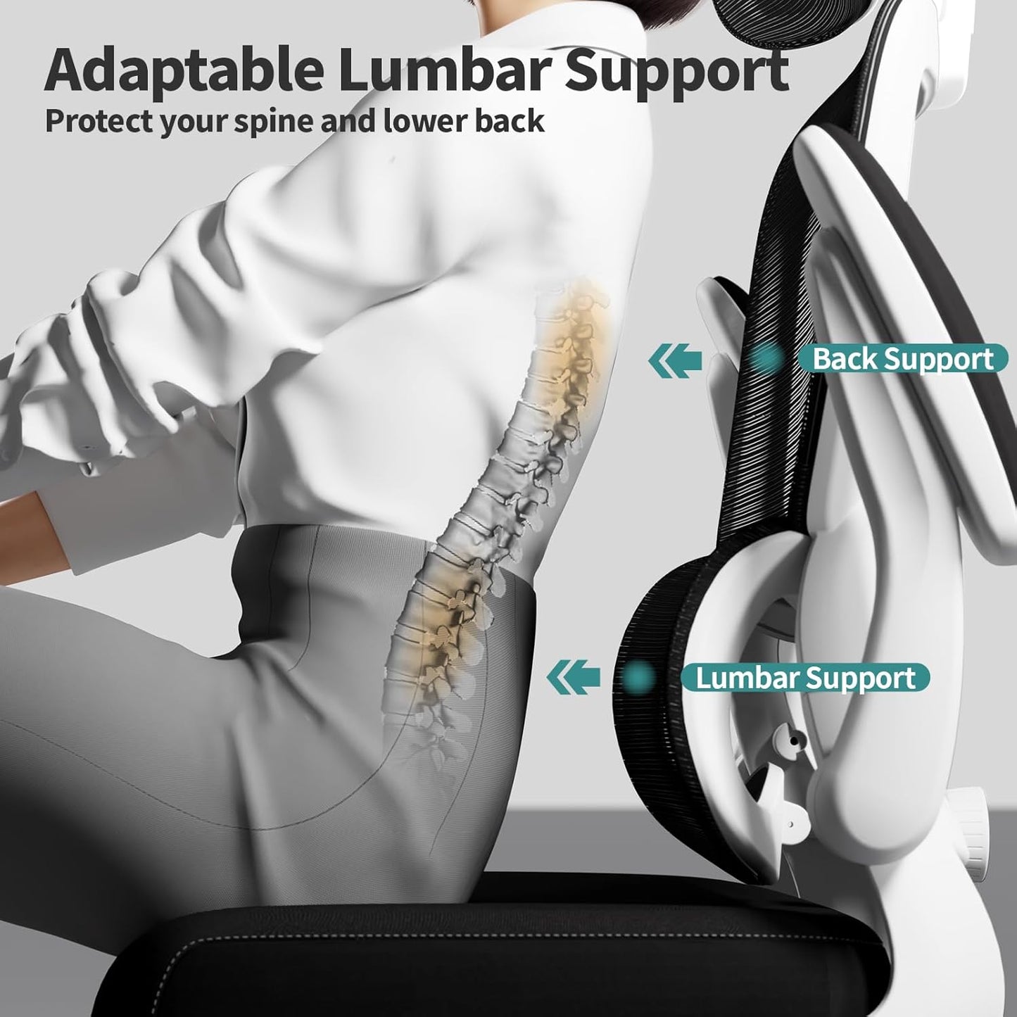 TRALT Office Chair Ergonomic Desk Chair, 330 LBS Home Mesh Office Desk Chairs with Wheels, Comfortable Gaming Chair, High Back Office Chair for Long Hours (Black & White)