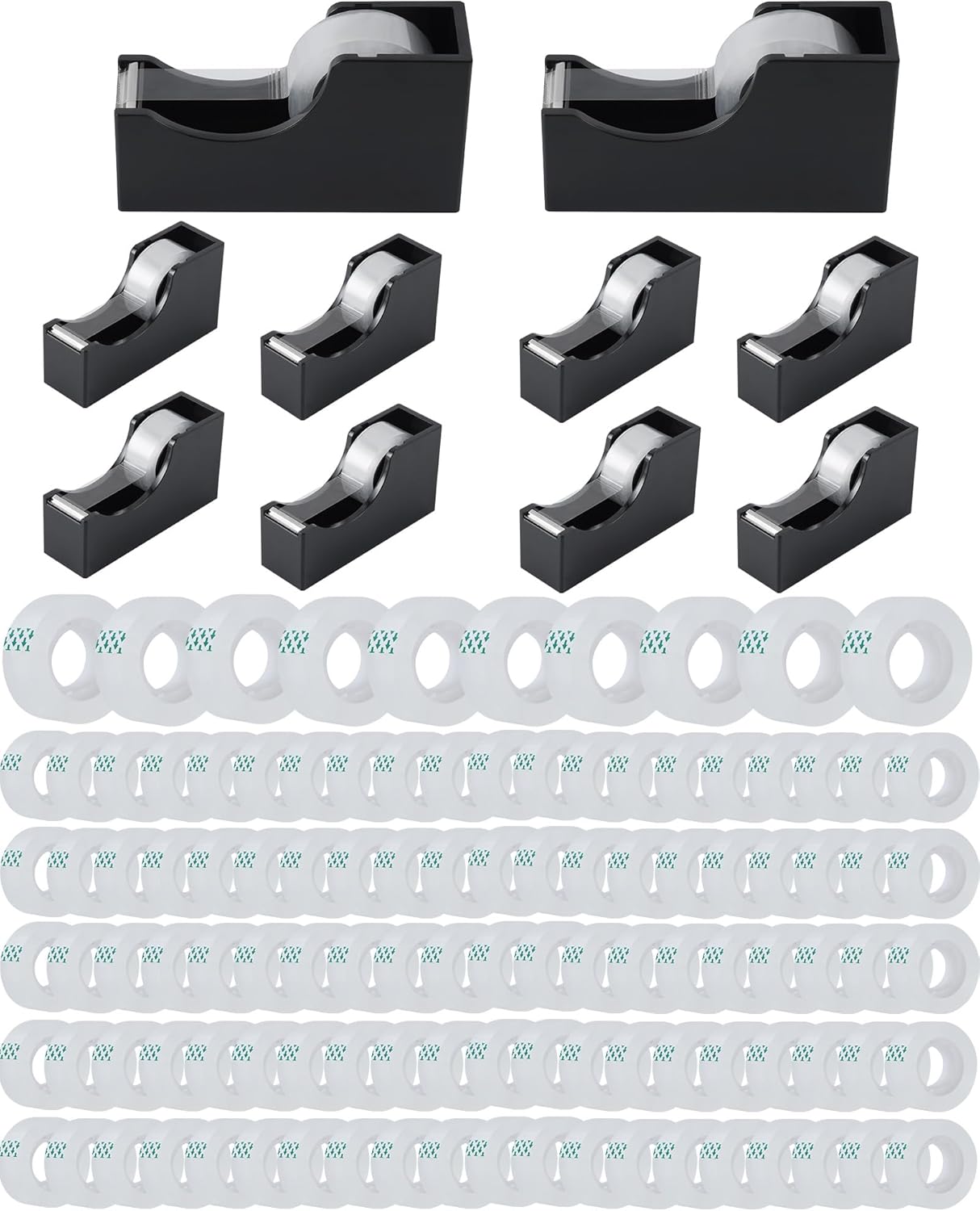 Lichamp Bulk Tape Dispenser with Refill Rolls, 120pc Clear Tape Rolls with 10pc Desk Dispenser for Office and School, 3/4 x 1000 Inches
