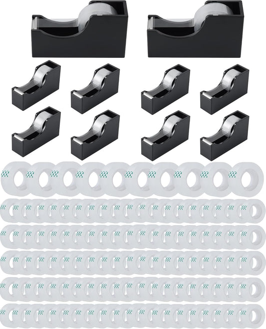 Lichamp Bulk Tape Dispenser with Refill Rolls, 120pc Clear Tape Rolls with 10pc Desk Dispenser for Office and School, 3/4 x 1000 Inches
