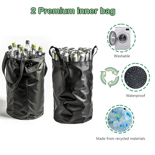 Recycling Bin for Kitchen Indoor Home, Large 100L/ 27 Gallon Recycle Bin with Lid Removeable Reusable Inner Bag Bottle Can Glass Waste Plastice Stickers (White, 27 Gallon)