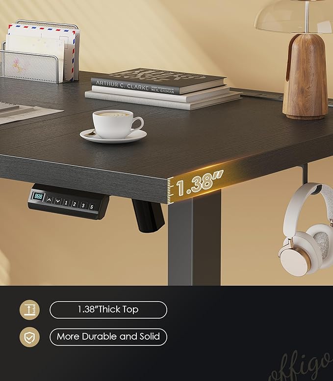 OffiGo Electric Standing Desk with 3-Piece Board, 71 Inch Height Adjustable Large Desk with Power Outlets, Sit Stand Table, Writing Computer Desk for Home, Office, Workstation, Black