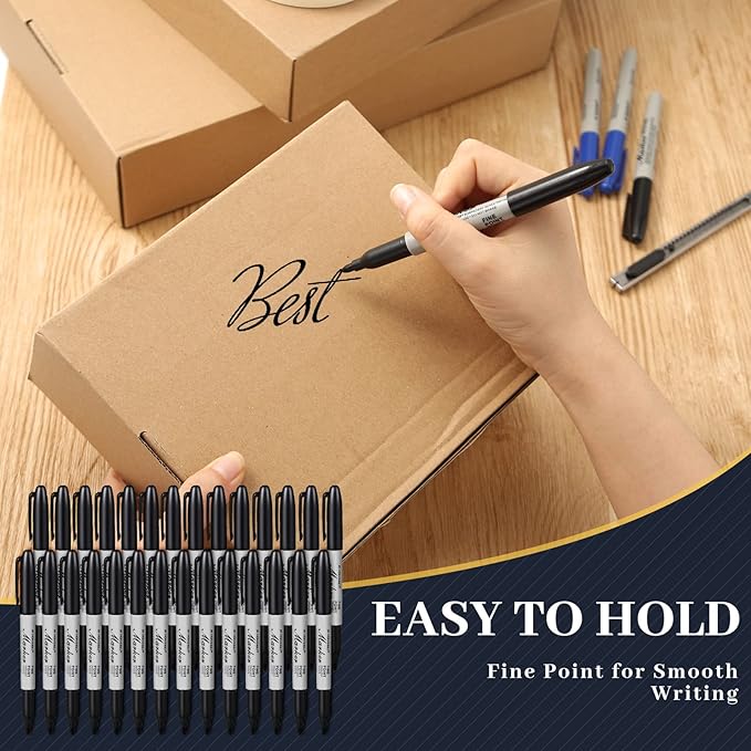Thenshop 300 Pack Permanent Markers Bulk Black Permanent Marker Set Fine Point Pens Work on Wood, Metal, Stone, Glass
