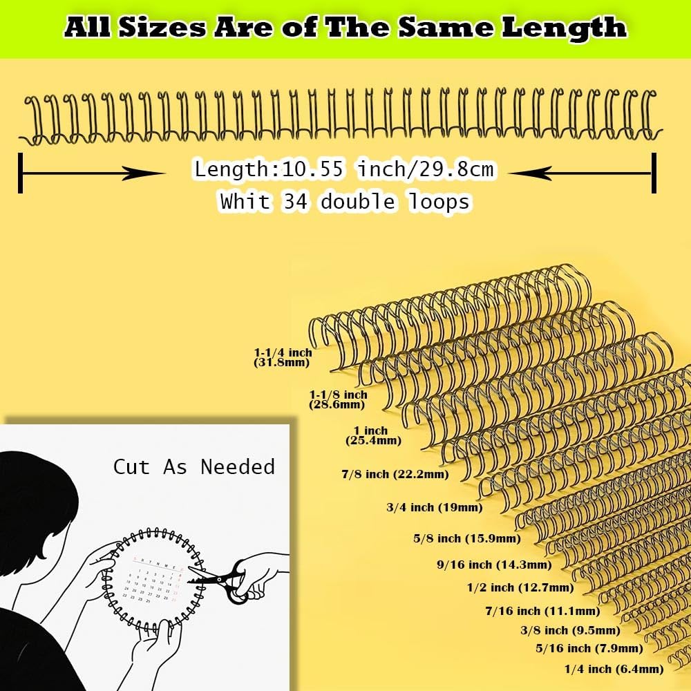 3 to 1 Pitch Twin Loop Wire Binding Spines, 3/8 Inch Book Binder Combs, 100 Pack Spiral Binding Coils for Booking Binder Machine, Students and Coworkers (60 Sheet Capacity, Silver)