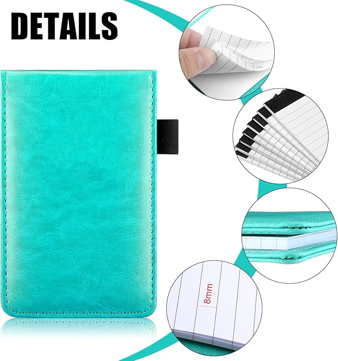 Outus 10 Pcs Pocket Notebook with Pen Set Included Mini Pocket Notepad Holder with 50 Lined Sheets, Metal Pen, 8 Pcs 3 x 5 Inch Memo Book Refills, 30 Lined Paper Per Note Pad (Bright Blue)