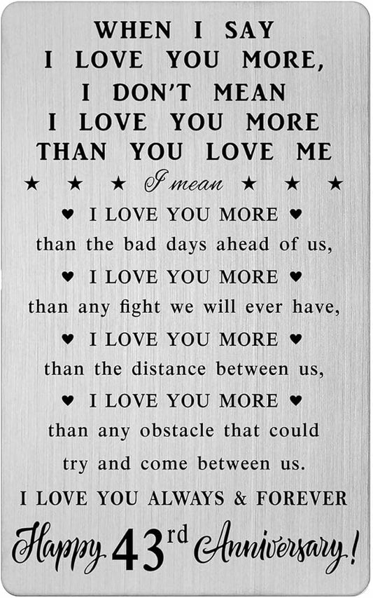CPLJW 43rd 43 Year Anniversary Card Gifts for Him Her - Steel Card Gifts for Men - 43rd Wedding Anniversary Wallet Card Gifts