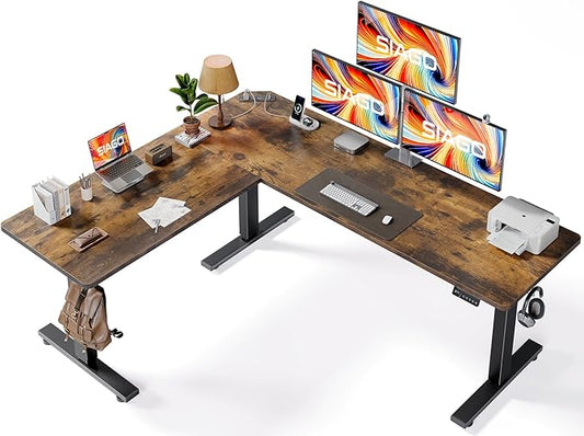 SIAGO L-Shaped Standing Desk - 75 x 63 Inch Adjustable Corner Standing Desk with Charging Station - L Shape Sit Stand Table with Memory Controller, Splice Board for Home Office