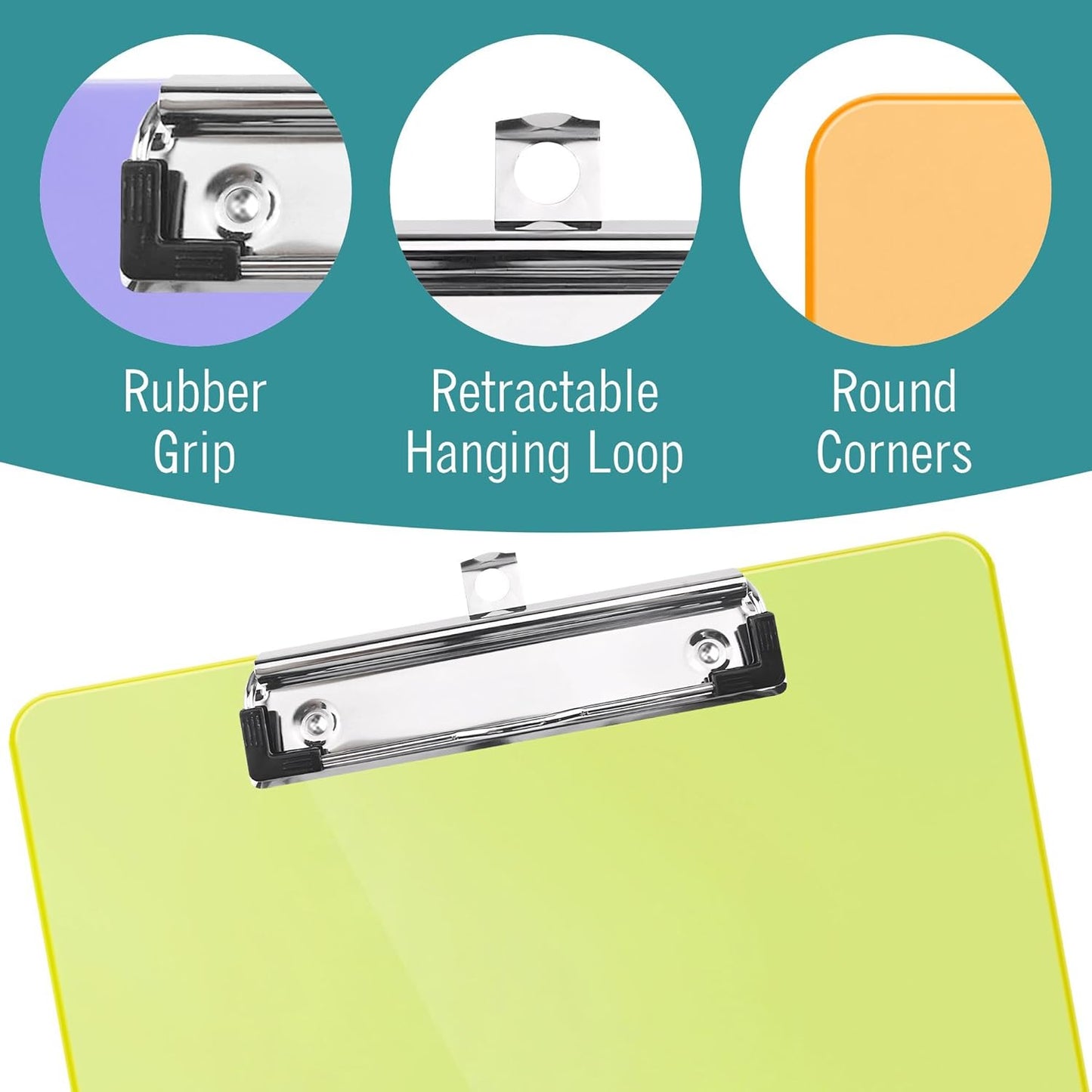 Plastic Clipboards, 6 Assorted Colors Transparent Clip Boards, A4 Letter Size 12.5 x 9 Inch, Low Profile Clip, Office, School Supplies for Students, Teachers, Nurses