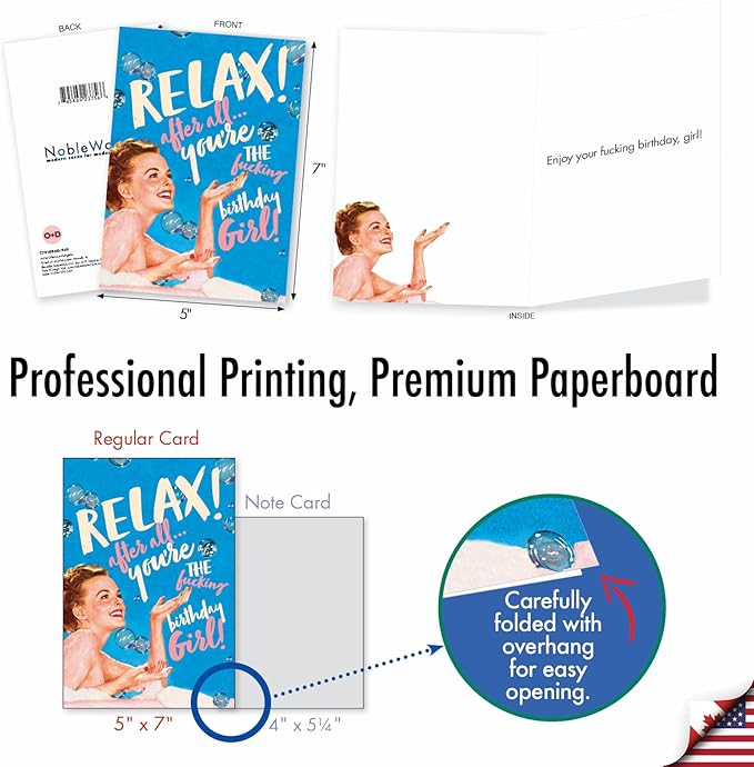 NobleWorks - 1 Funny Women's Birthday Card - Hilarious Bday Greeting Card with Envelope, Sassy Celebration - Relax Birthday Girl C7018BDG