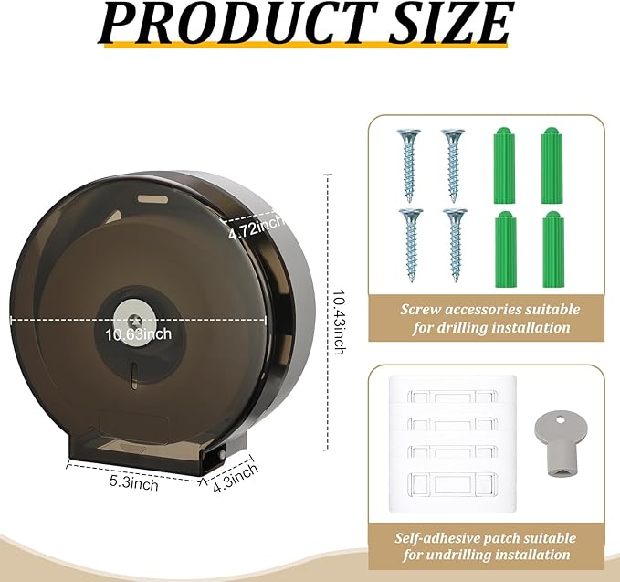 Layhit 4 Pack Toilet Paper Holder Wall Mount, Toilet Paper Towel Dispenser, Commercial 9" Jumbo Plastic Tissue Dispenser with Key Wall Lock for Bathroom, Office, Restaurants