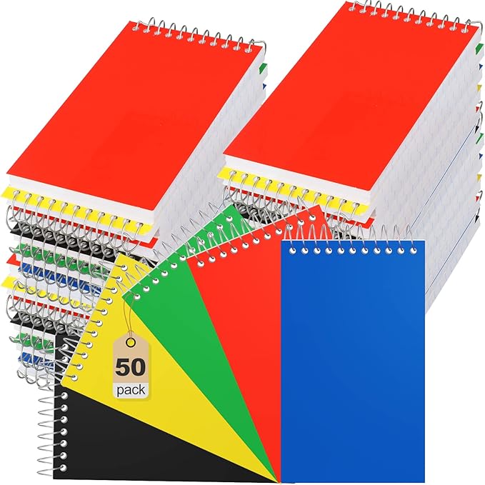 50 Pcs Small Pocket Notebooks 3 x 5 Inch Mini Memo Spiral Notepads Top Bound College Ruled Lined Note Pads for Back School Office Journaling Noting, 75 Sheets/Pad (Neon)