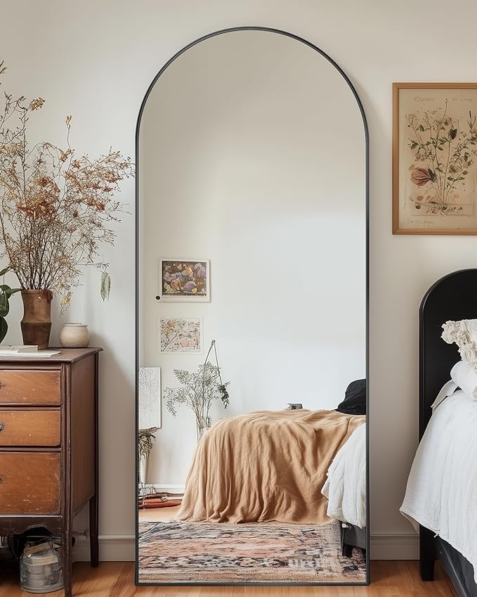 Antok Full Length Mirror, 58"x19" Arched Floor Mirror, Mirror Full Length with Stand, Wall Mounted Mirrors for Living Room Bedroom,Black