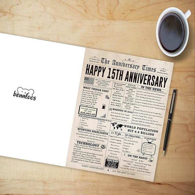 Happy 15th Anniversary Cards Gifts for Wife Husband, Funny 15 Year Anniversary Decorations for Men Women, Large 15th Wedding Anniversary Card for Him Her