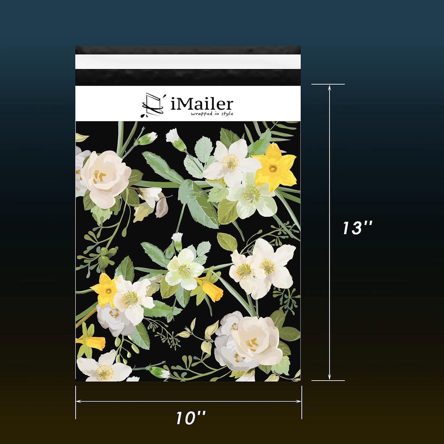 iMailer-10" x 13"(100pcs) Poly Mailer Mailing Shipping Black Flower Envelope Package Bags-Self Seal…