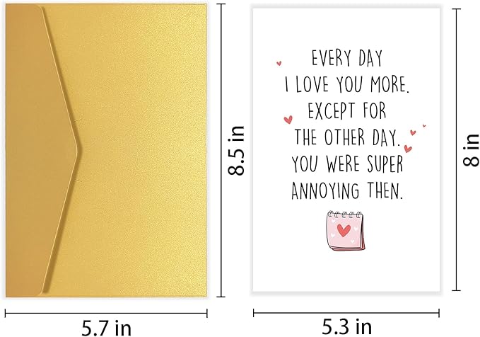 Funny Valentines Day Card for Him Her, Sarcastic Anniversary Card for Husband Wife, Witty Love Card, Birthday Card for Partner, Every I Love You More
