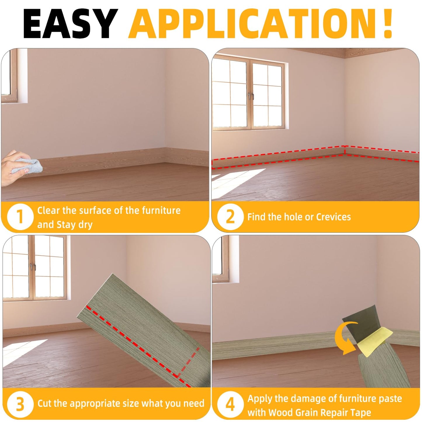 GSCIT Club Walnut Wood Tape, 2.4 inch X 15ft Self Adhesive Wood Grain Repair Tape Silver Walnut Repair Patch for Tables, Chairs, Baseboards, Doors, Windows, Floors