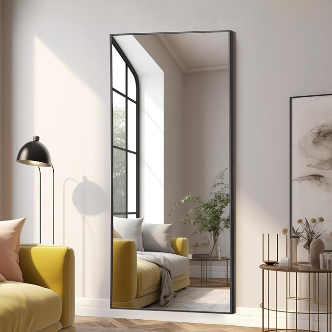 MELOMOIR 64"x21" Full Length Mirror, Floor Mirror with Stand Hanging or Leaning, Aluminum Alloy Frame Full Body Mirror for Bedroom Living Room Cloakroom Hallway, Wall Mirror Full Length, Black