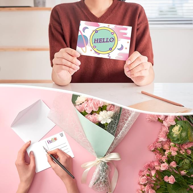 Junkin 80 Pack Hello Postcards Hello Blank Note Cards All Occasion Hello Design Greeting Cards Cute Postcards for Adults Teacher Team Employee Volunteers, 4 x 6 Inch