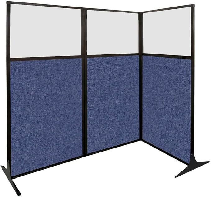 Versare Office Workstation Screen | Portable Wall Divider | Modern Cubicle | Freestanding Privacy Screen | Flexible Work Space | 2 Panels | 66" Wide x 70" Tall Blue SoundSorb Panels with Window