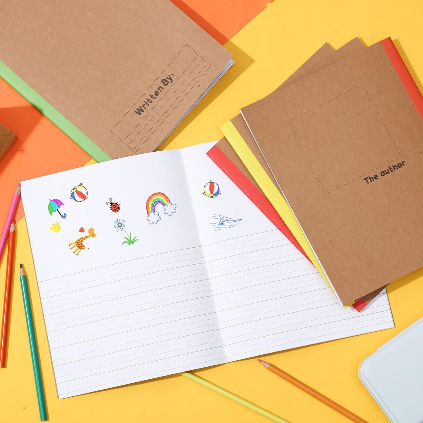 Henoyso 20 Pcs Primary Composition Notebook 9 3/4 x 7 1/2 Inch Kids Journal, Back to School Supplies, K-2 Primary Writing Notebook for Kids Student Draw and Write Story Journal (Bright Color)