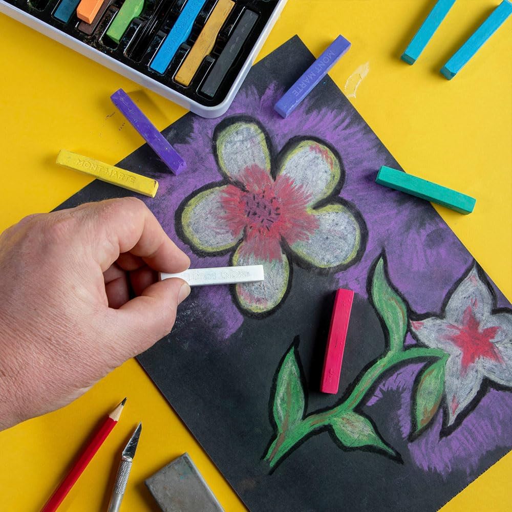 Mont Marte Soft Pastels in Tin Box Signature 48pc, 48 Assorted Colors, Vibrant Pastel Sticks, Great Blending, Comes in Storage Case, Ideal for Art, Craft, Coloring and Sketching