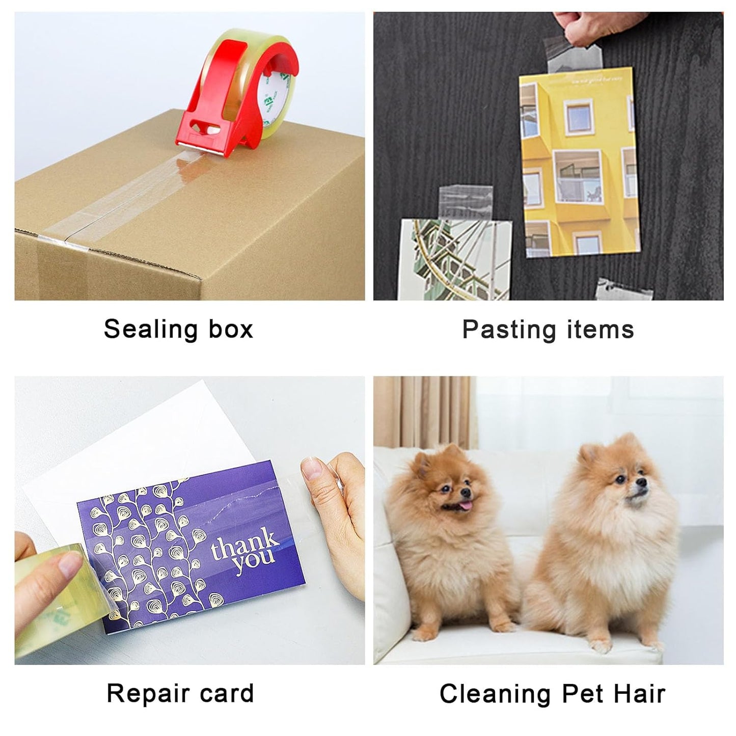 BOMEI PACK 6Rolls Clear Yellowish Packing Tape Refills, 2.4 Mil 1.88 Inch x 60 Yards, Packaging Tape with Dispenser for Moving, Shipping and Storage