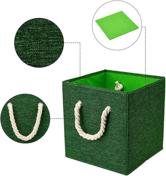 Green Foldable Fabric Cube Storage Bins Cube Storage Organizer Bins Storage Cubes Basket Drawers Organizer Decroative Storage Box Fabric Storage Cubes Baskets for Organizing Closet Shelves ,Q-ST-51-4