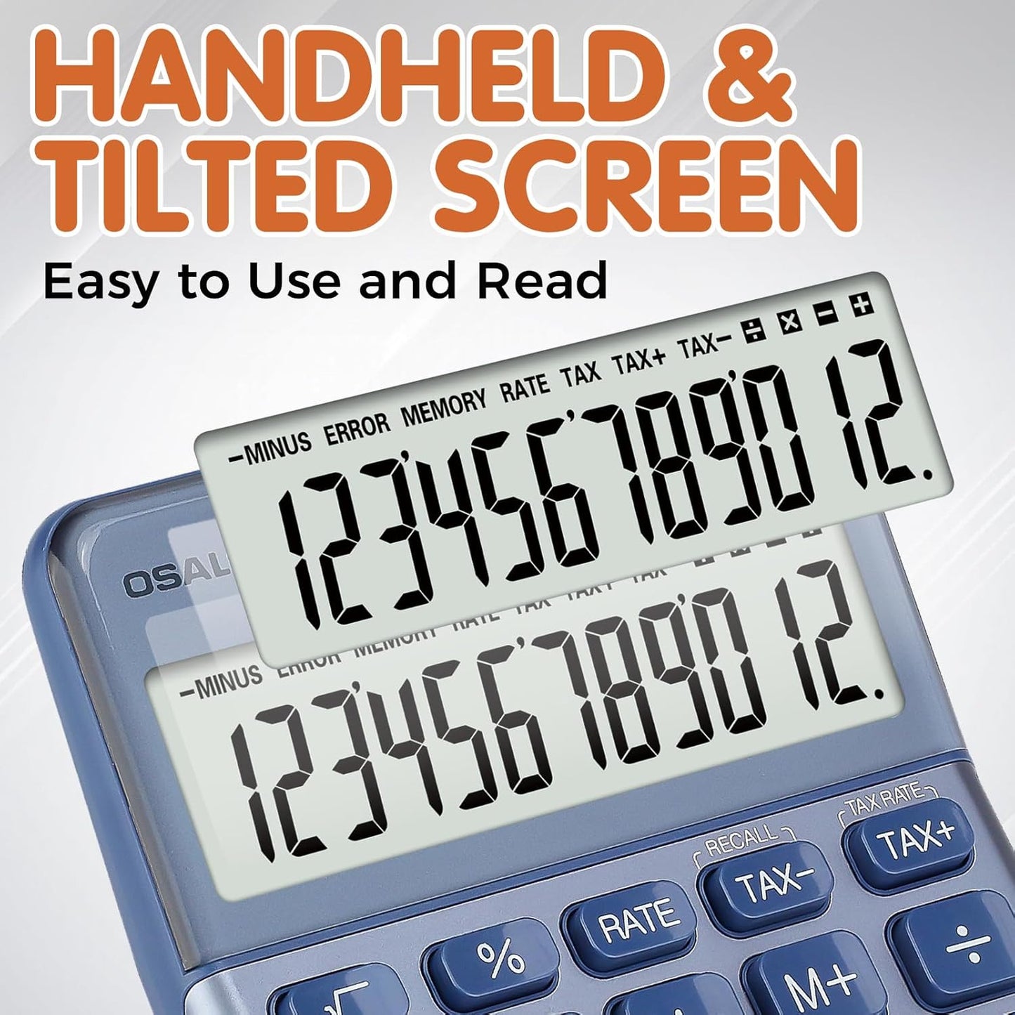 Pendancy Office Small Calculator Desktop with Tax+/- for Tax Calculation, 12 Digit Large LCD Display, Solar Battery Power, Durable Portable Design, Financial Accounting Business Home Use(OS-200T-Blue)