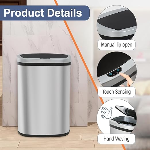 PayLessHere 13 Gallon Automatic Kitchen Trash Can, Touchless Stainless Steel Garbage Can with Lid for Kitchen & Office Waste Bin 50L