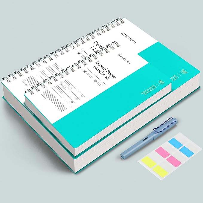 EMSHOI A4 Spiral Notebook Bullet Dotted Journal, 11.2" X 8.27", 300 Pages/150 Sheets, 100gsm Dot Grid Paper, Waterproof Softcover, Twin-Wire Binding, for School Work Writing Note Taking-LightBlue