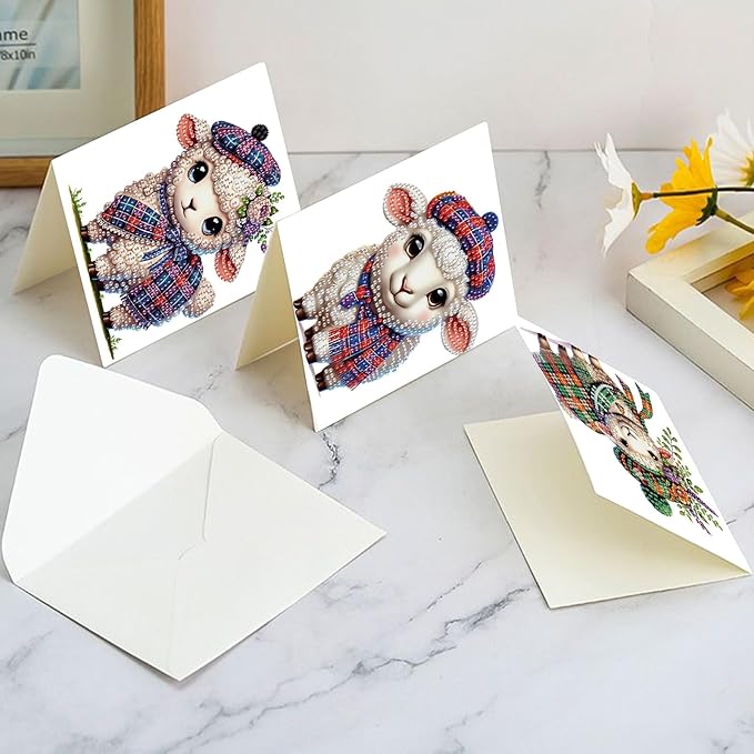 6pcs Diamond Art Painting Kit Greeting Card, Hat Goat 5D DIY Diamond Handmade Holiday Glitter Greeting Card with Envelope, Holiday Gift Congratulation