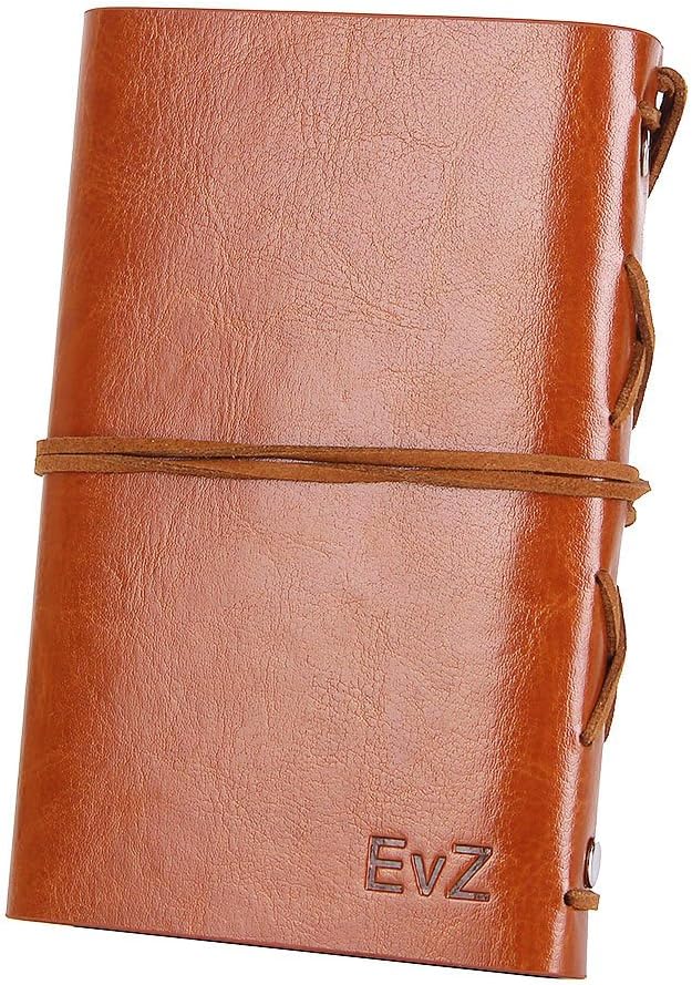 EvZ Leather Writing Journal Notebook, 5 Inches Vintage Nautical Spiral Blank String Diary Notepad Sketchbook Travel to Write in, Unlined Paper, Retro Pendants, Classic Embossed, Brown