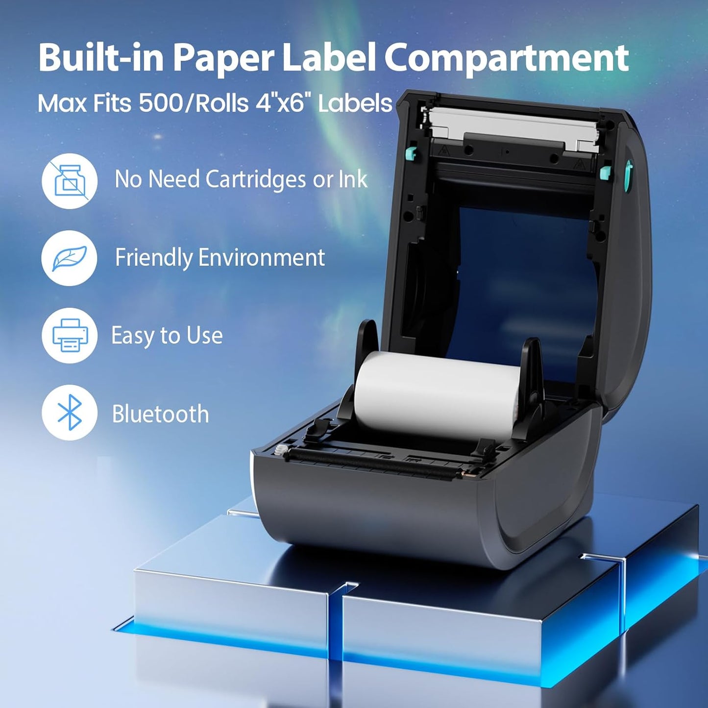 Bluetooth Thermal Label Printer 4x6 - D520BT Thermal Shipping Label Printer for Small Business, Wireless Label Printer with Built-in Label Holder, Compatible with USPS, Shopify
