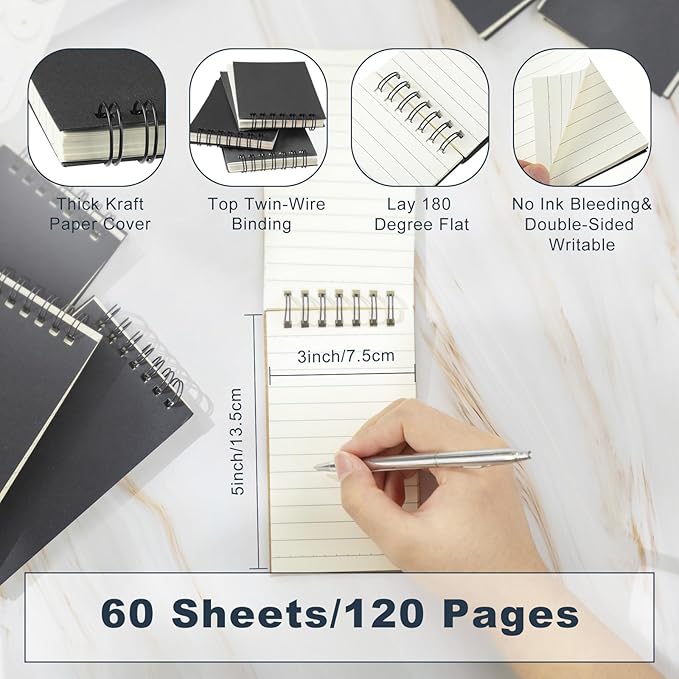 Tenceur 54 Pcs Pocket Notebook Bulk Small 3x5 Inch Spiral Notepads Mini Top Bound Notebook with Lined 120 Pages Ruled Memo Pads for Office College Nurse Essentials Back to School Gift(Black)