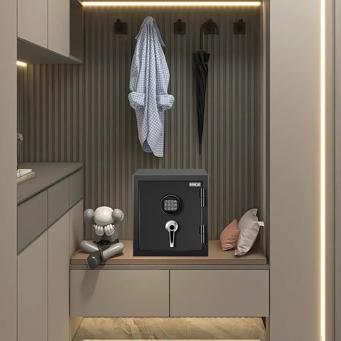 HSGCJS Fireproof Home safe-1.0 Cubic Feet,Digital Keypad Lock Security safe with Backup Key Lock,Fire Proof and waterproof Safe for for Money, Documents, Jewelry, Office, and Hotel Use