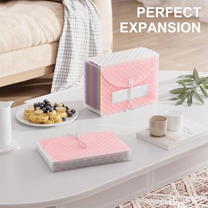 ThinkTex Accordion File Organizer, 26 Pockets Expanding File Folders, Monthly Bill Receipt Documents Organizer, A-Z Colorful Tabs, Letter/A4 Size - Pink