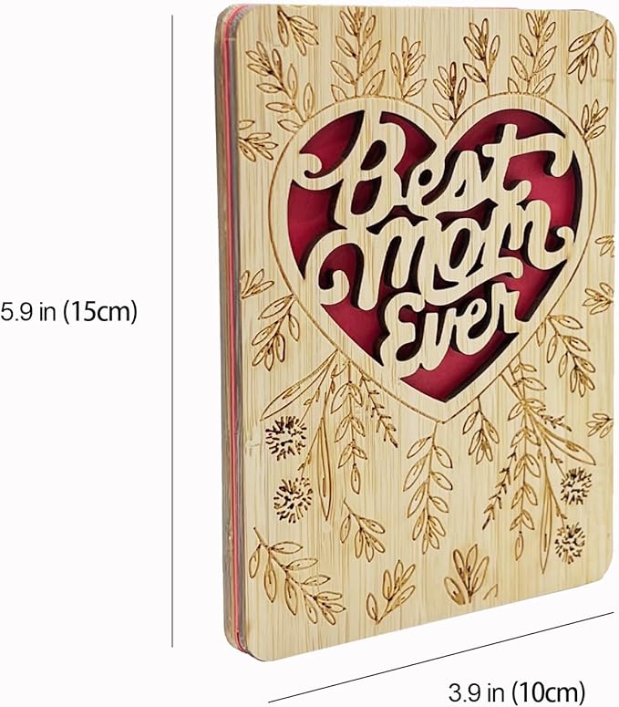 Mothers Day Cards,Handmade Bamboo Greeting Cards,Wooden Thankyou Card,Mother's day Card for Mom,Mum,Best mom flower