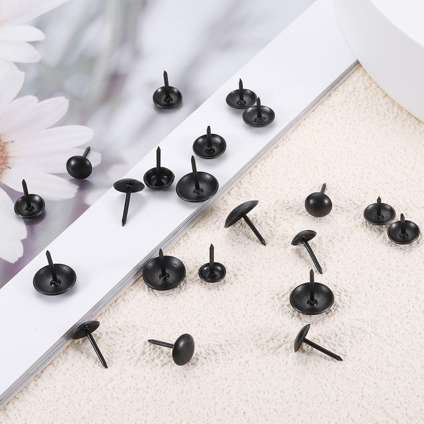 uxcell 50 Pcs Upholstery Tacks, 9 x 13mm Round Head Upholstery Nails Pins Vintage Decorative Furniture Tacks for Chairs Sofas Beds DIY Project, Black