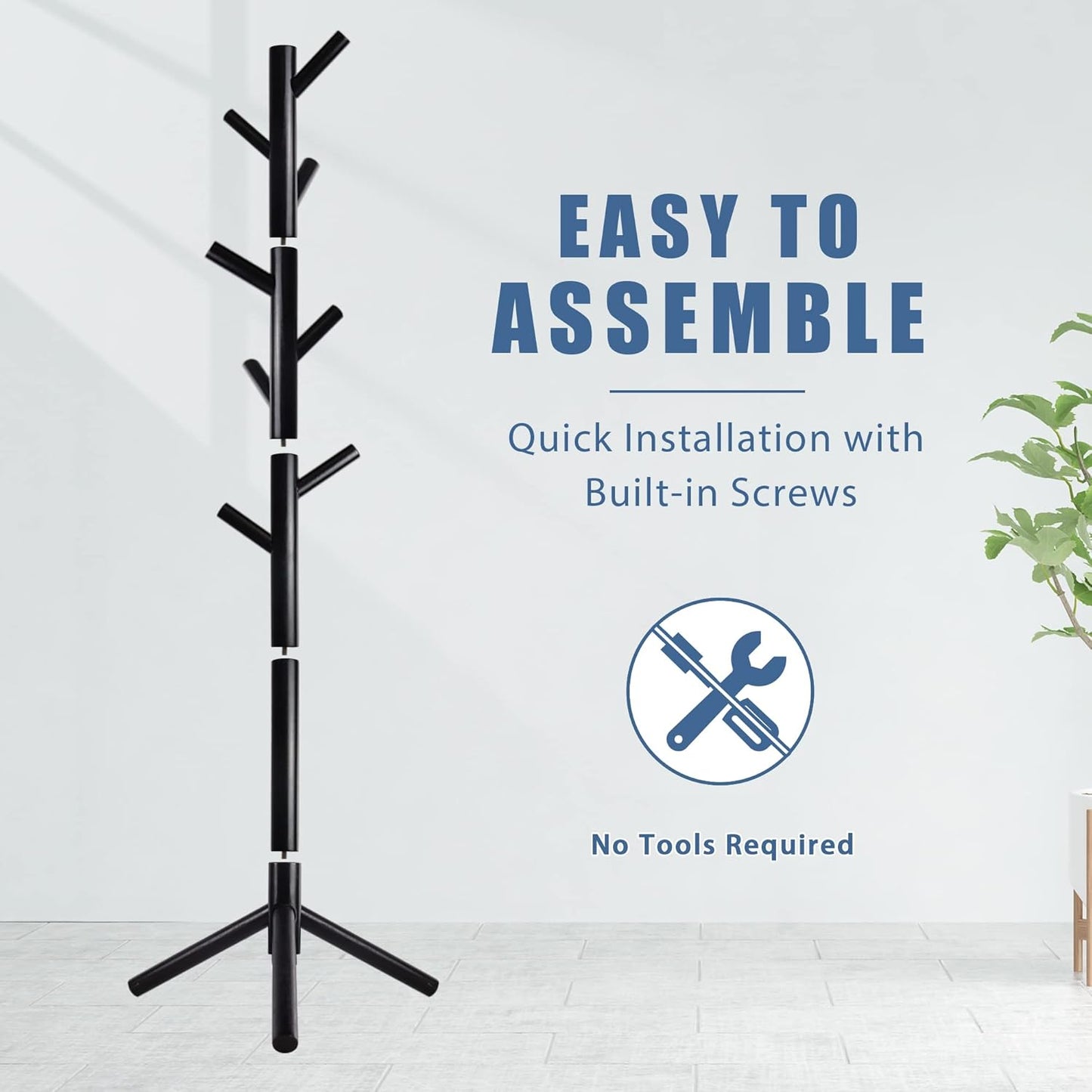 Haddockway Wooden Coat Rack Stand with 8 Hooks New Zealand Pine 3 Adjustable Coat Standing Tree Easy Assembly for Coats, Hats, Scarves and Handbags for Entryway, Hallway, Bedroom, Office,2 PCS