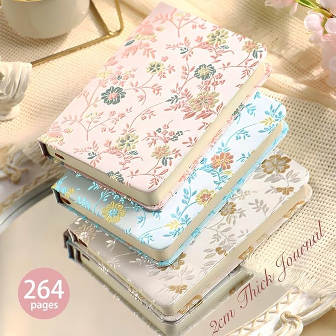 Pocket Notebook, A6, 4x6, Silk Cover, Hardcover, Lay Flat, Small Embroidered Journal, Cute Notebook, Lined Notebook & Sketchbook, Personal Writing Journal for Women, Beautiful Notebook, Beige