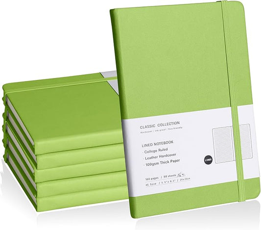 Lined Journal Notebook, 6Pack(Grass Green), 160 Pages, Medium 5.7 inches x 8 inches - 100 gsm Thick Paper, Hardcover