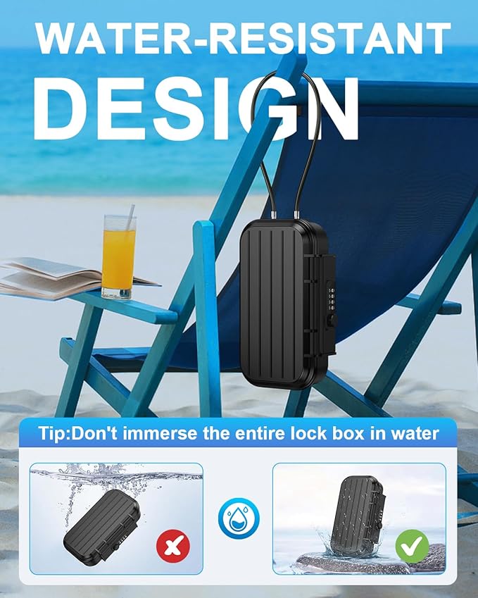 Portable Lock Box, Temracha 4-Digit Combination Lock Box for Travel, Anti-Theft Small Safe Box with Removable Chain, Personal Cash Box for Gym, Hotel, Dorm, Travel