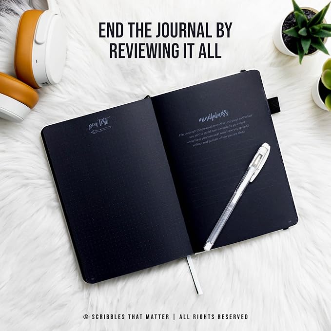 Black Paper Bullet Dotted Journal Notebook | A5 Starry Night by Scribbles That Matter | Free white gel pen | 160gsm Blackout no-bleed dot grid paper | For Men and Women | 5.75 x 8.5 in | Black