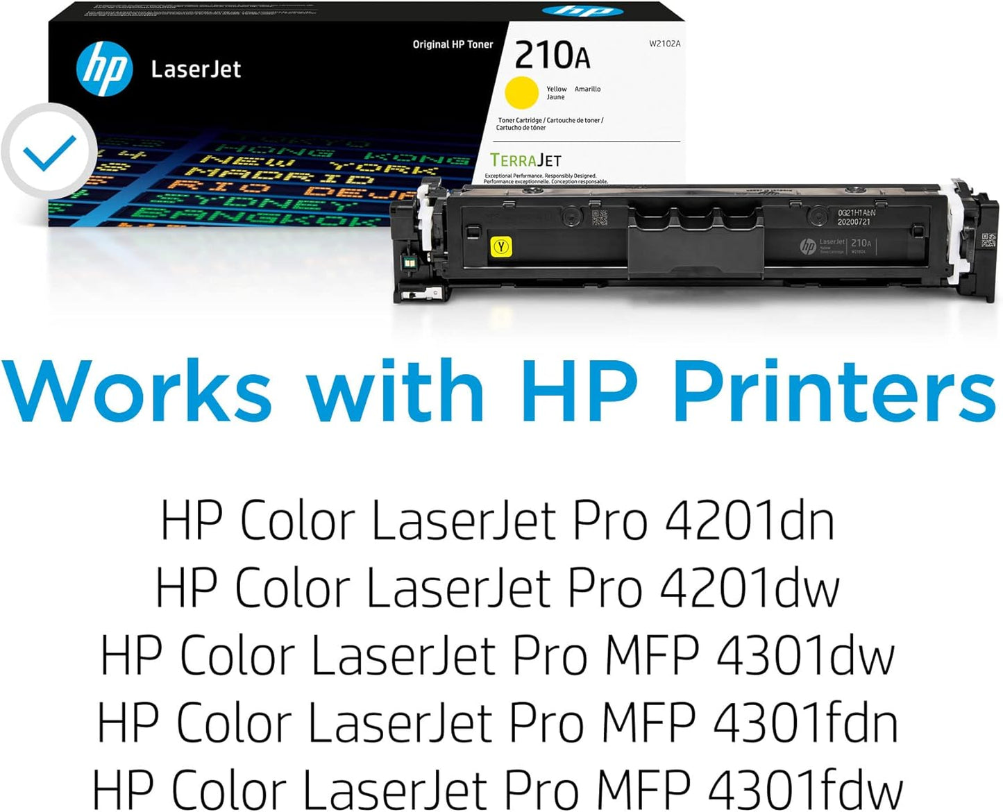 HP 210A Yellow Toner Cartridge | Works Color Laserjet Pro 4201, Color Laserjet Pro MFP 4301 Series | W2102A