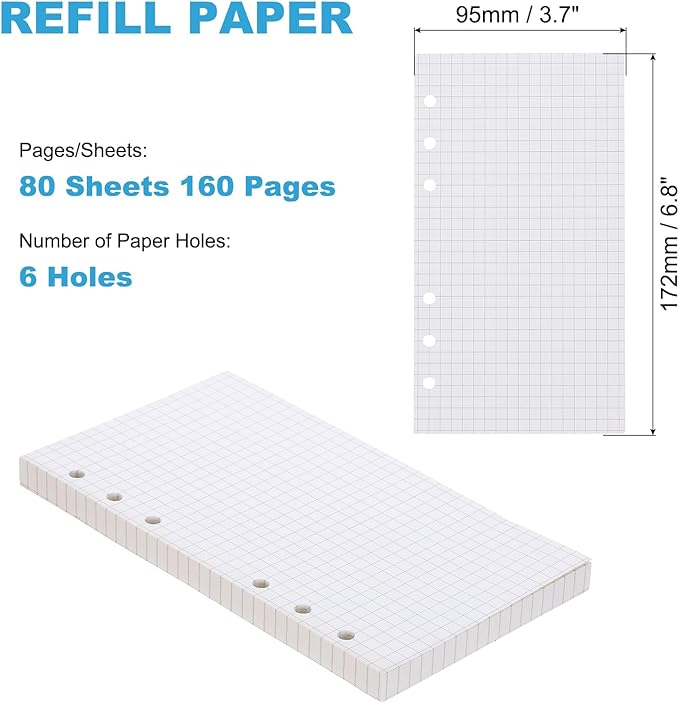 PATIKIL Grid Refill Paper 6-Ring Binder Loose Leaf Planner Filler Paper Planner Inserts, 80 Sheets/160 Pages, Lined