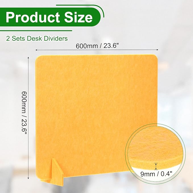 PATIKIL Desk Divider, 2 Set 24 x 24 Inch Acoustic Freestanding Desk Divider Desk Privacy Panel with 4 Pcs Support Feet for Library Office Workstation, Yellow
