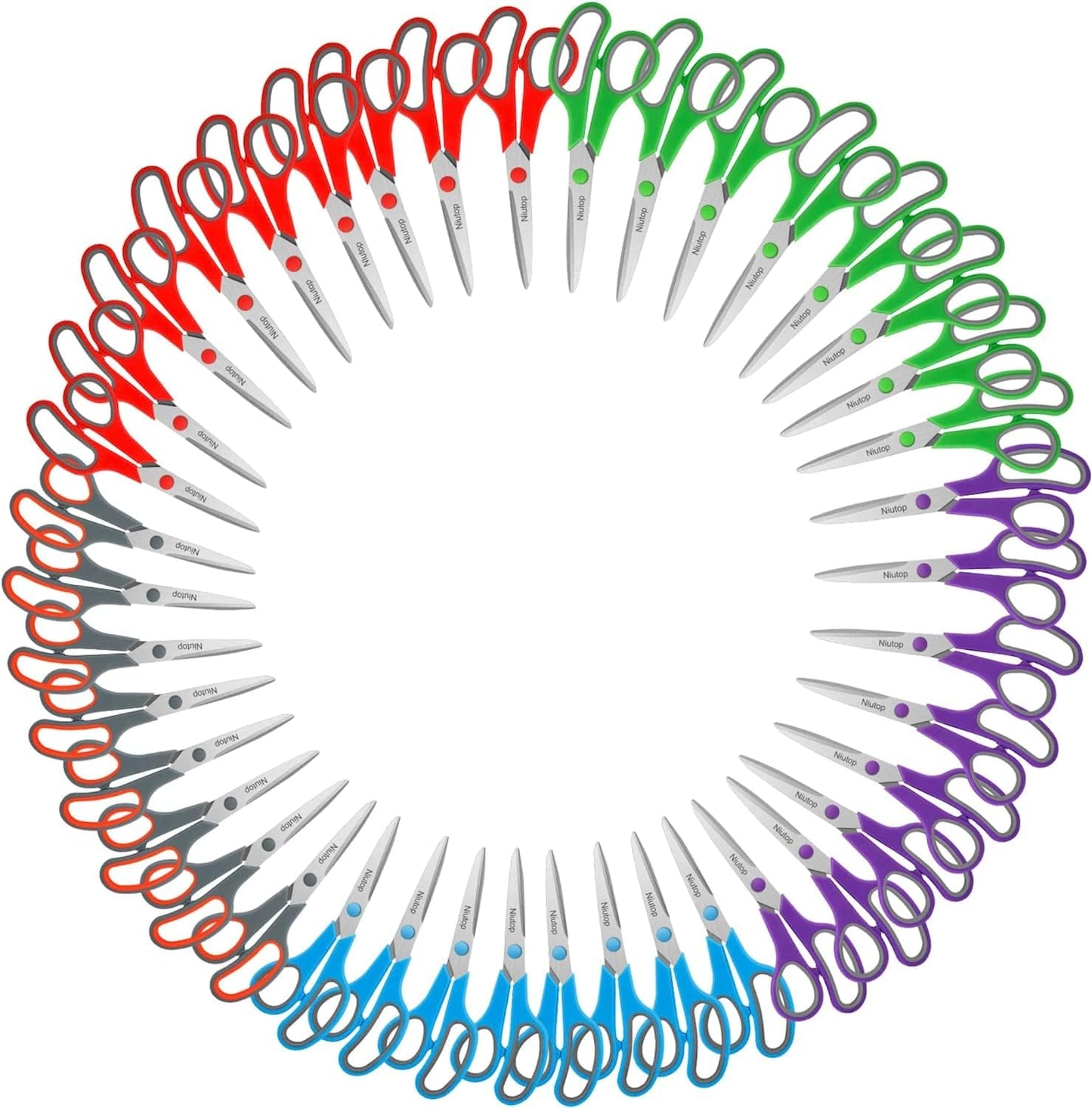 Scissors Bulk Set of 40-Pack, Niutop 8" Multipurpose Sharp Sewing Craft Fabric Scissors for Office Home High/Middle School Student Office Teacher Art Supplies, Soft Comfort-Grip Right/Left Handles